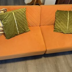 Modern Couch Futon Apricot Color With Pillows