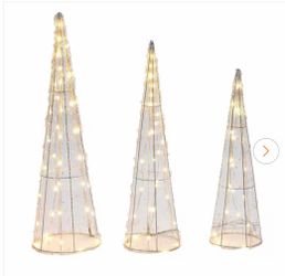 31.9 in. H Indoor and Outdoor Trees Holiday Christmas Decoration with Lights (Set of 3)
