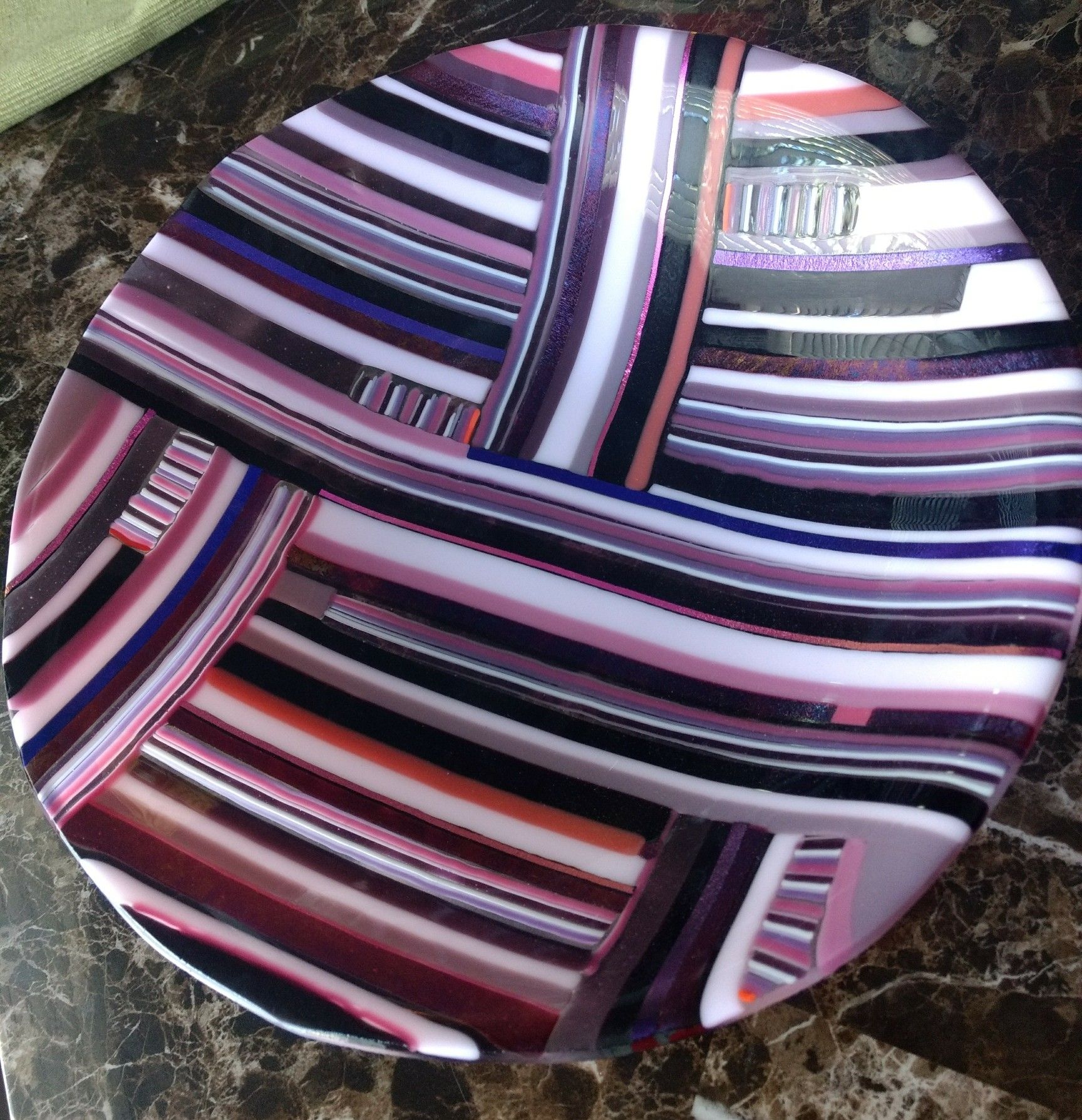 Handmade custom large fused glass bowl