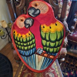 Beautiful Vintage Hand Made Parrot Serving Or Desk Tray! Circa 1970s! Great Condition! 