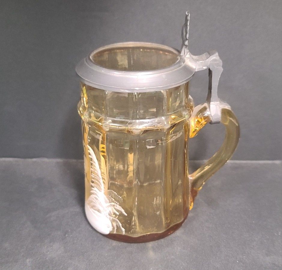 Vintage Minature Amber Glass Mary Gregory Stein, Has Chip