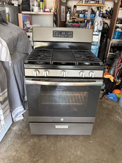 GENERAL ELÉCTRIC PROFILE PROPANE GAS READY STOVE 5 BURNERS WORKING GREAT ESTUFA DE GAS