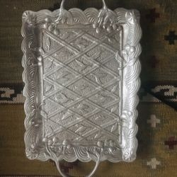 Large Pewter Tray Decorated With Cherries  And Leaves. Please Read Description Belie