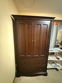 Dark Wood Armoire with Drawers
