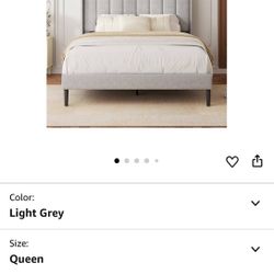 Queen Size Velvet Bed Frame with Vertical Chanel Tufted Headboard and Wingback, Upholstered Platform Bed, No Box Spring Needed, Strong Wooden Slats, L