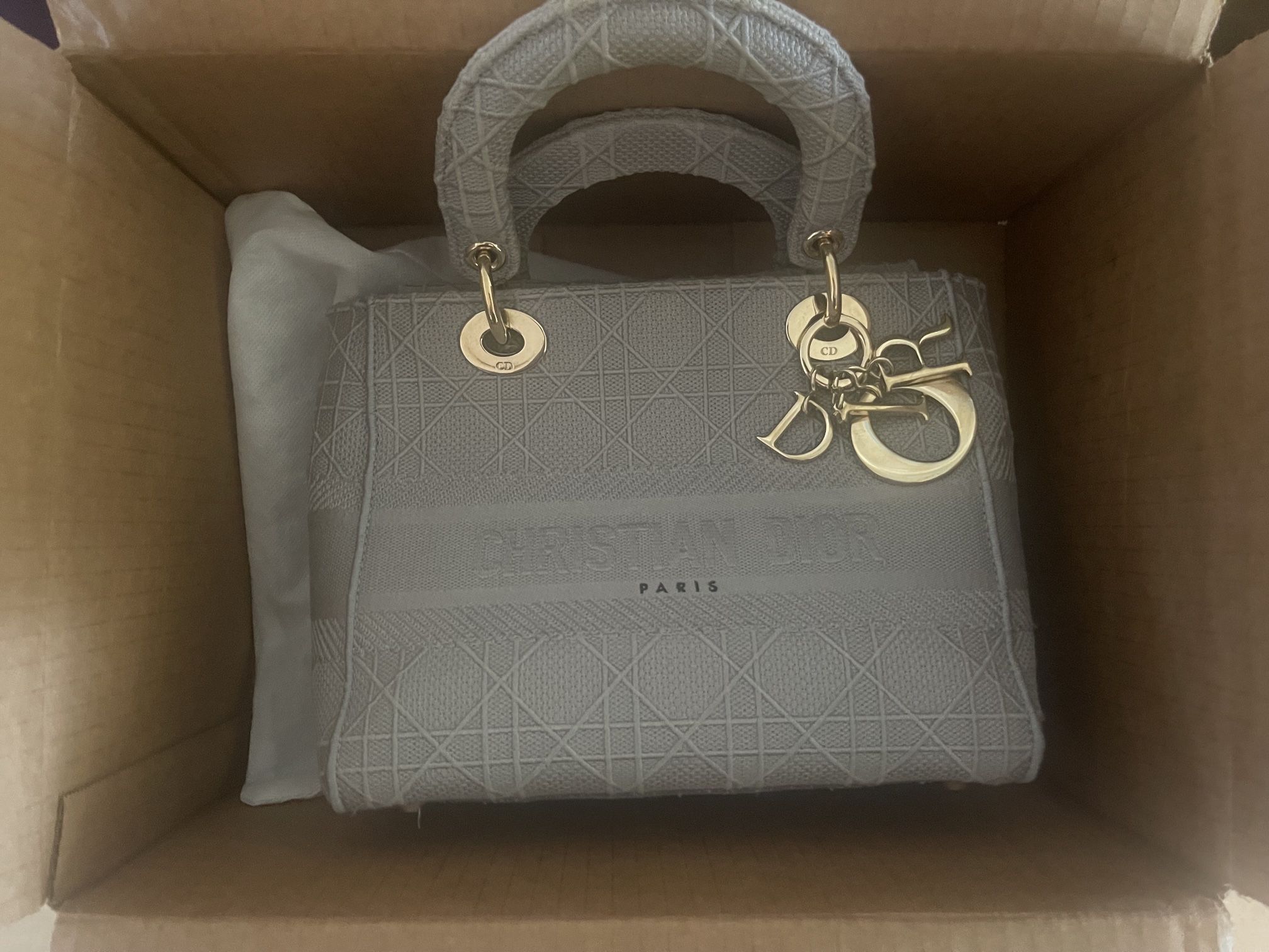 Christian Dior Lady D-Lite Bag Cannage Embroidered Canvas Medium