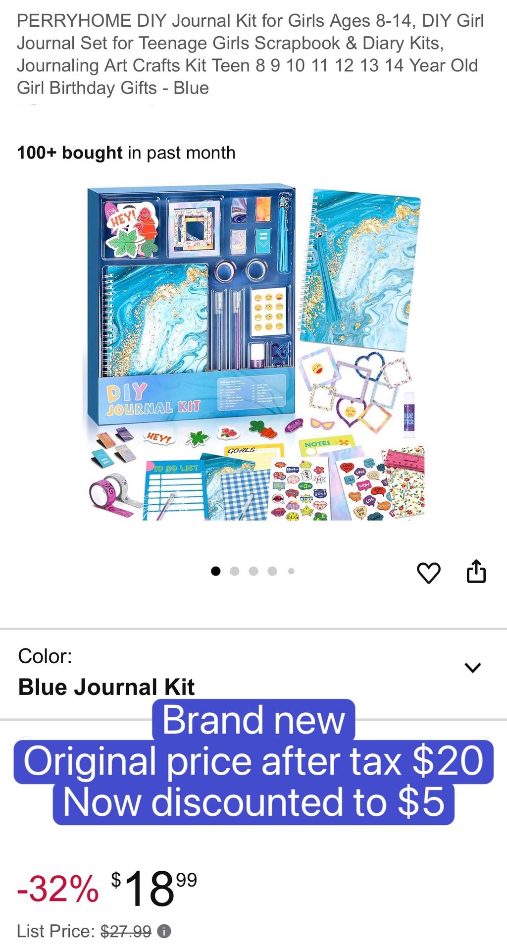 DIY Journal Kit for Girls Ages 8-14, DIY Girl Journal Set for Teenage Girls Scrapbook & Diary Kits, Journaling Art Crafts Kit Teen 8 9 10 11 12 13 14 