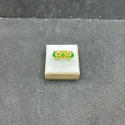 Green Jade Gold Ring with Czs - Size 6.5