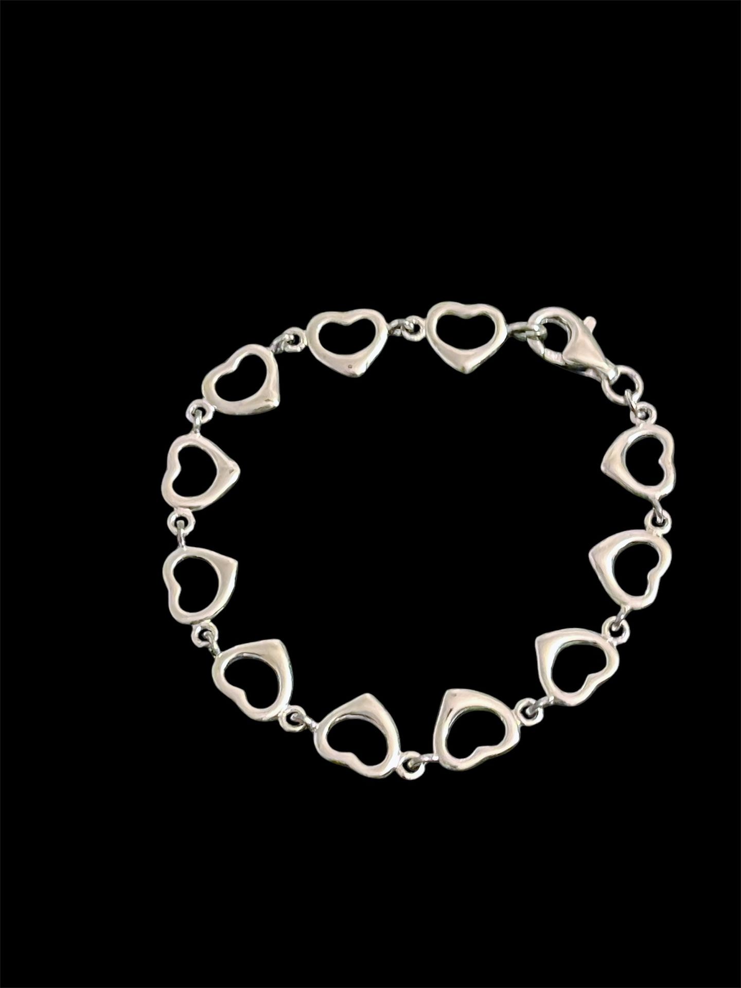 Heart Sterling Silver Bracelet 7” long -