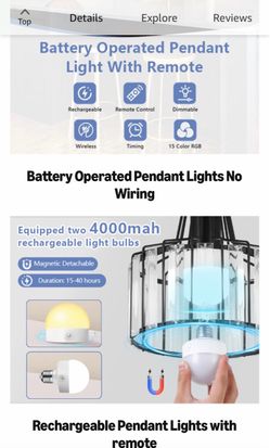 New Battery Operated Pendant Lights,Rechargeable Pendant Light with Remote,Crystal LED Pendant Light Fixtures for Kitchen Island,Black Modern Hanging