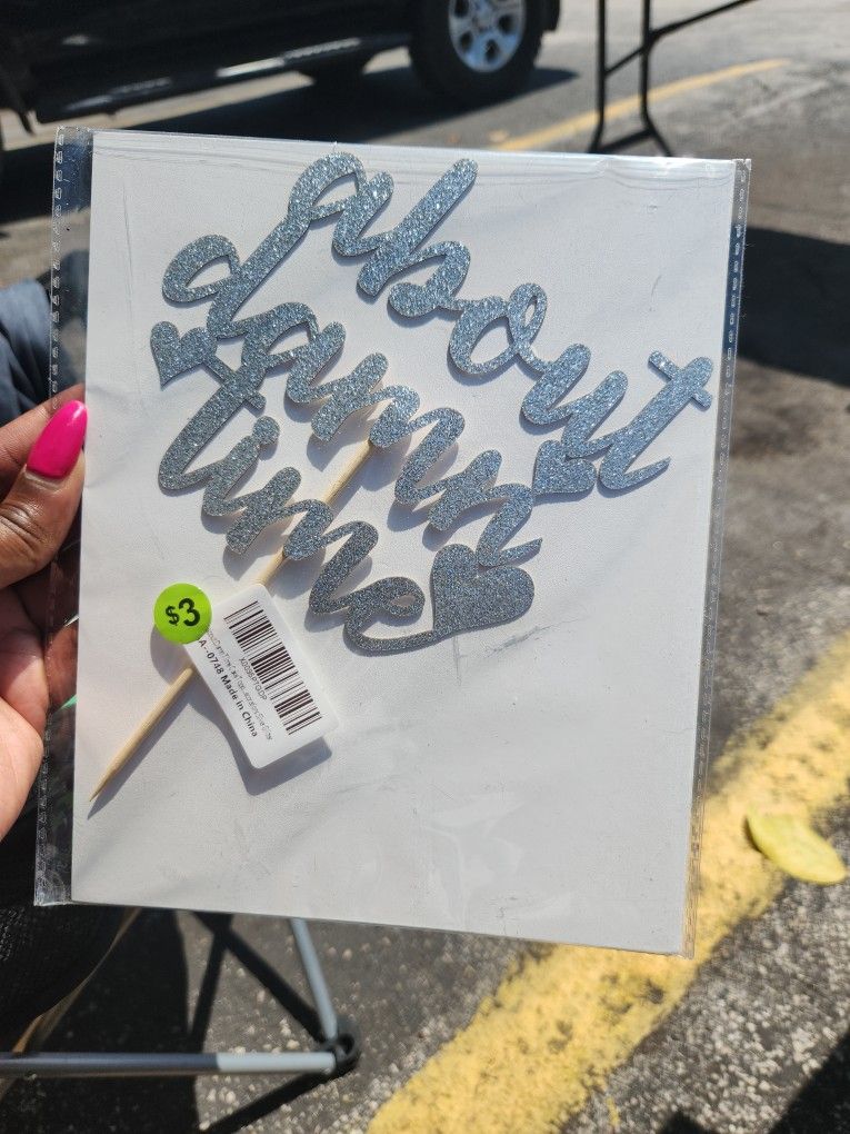 Silver Glitter About Damn Time Cake Topper