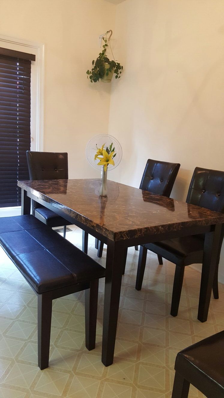 Dining Table Set - 3 Leather chairs and 1 Bench
