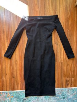 Vintage Balmain Paris Black Off Shoulder Bodycon Midi Dress FR 36