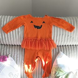 Infant Girls  Orange Jack-O-Lantern Pumpkin Tulle Bodysuit Creeper 9M