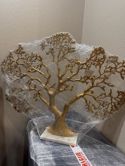 Decorative Gold Tree Sculpture on Marble Base