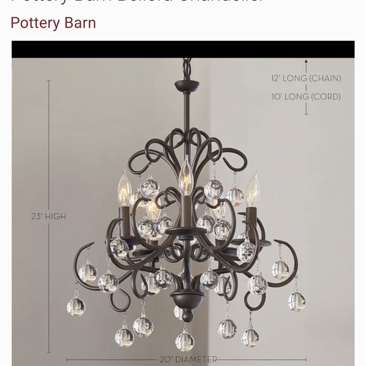 Pottery barn bellora chandelier outlet