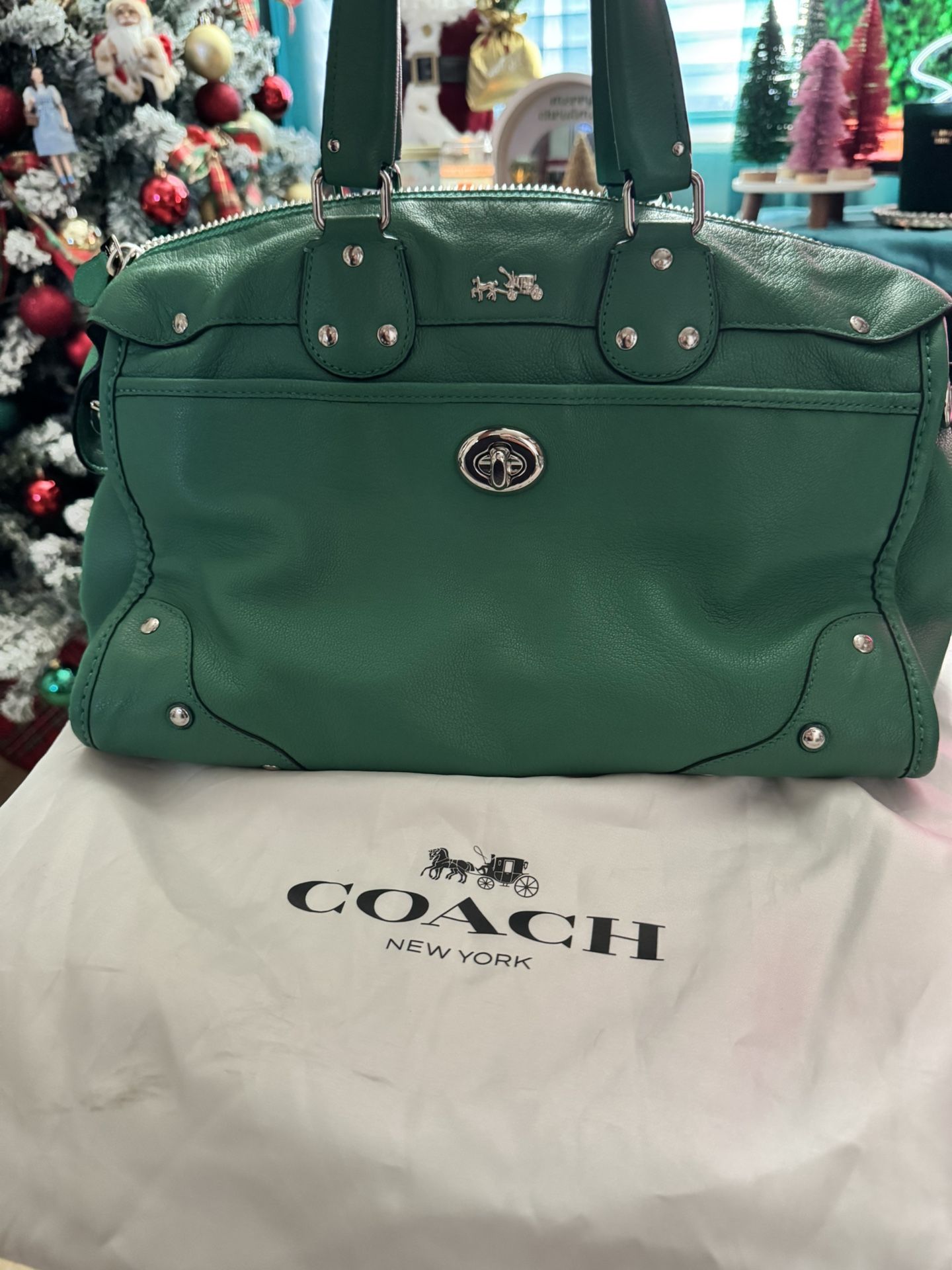 Green Coach Leather Rhyder Satchel 