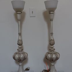 MID CENTURY 34in TALL PAINTED BRASS TABLE LAMPS ***