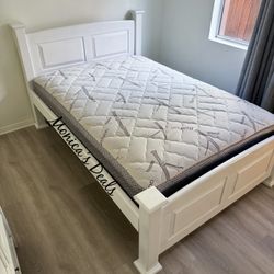 Full Solid Wood Bed With Mattress $400