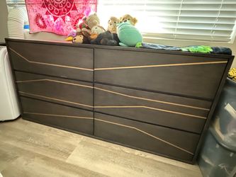 Modern Dark Wood 6-Drawer Dresser with Gold Accent Inlay