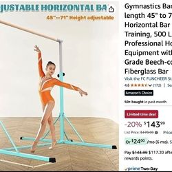 Gymnastics Bar, 5'10” Base length 45" to 71" Adjustable Horizontal Bar for Serious Training