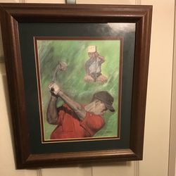 Painting Of Tiger Woods Framed 11”x14” Limited Edition By Artist Donald Williams