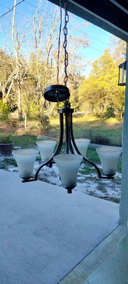 5 light hanging/ Chandelier type brushed  nickel  fixture