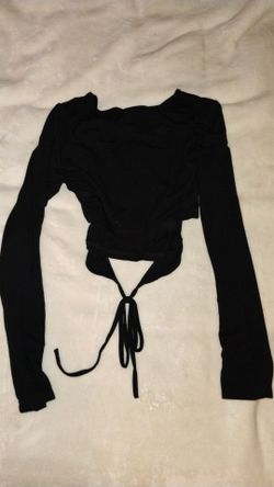 Black Long Sleeve Tie-Front Crop Top