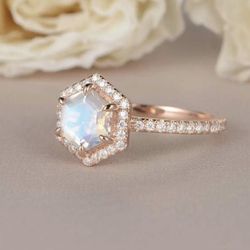 Moonstone Rose Gold Ring S925 Sz 7