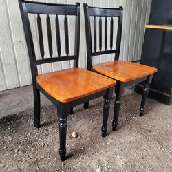 Black and Oak Dining Table Chairs (2)Set/Wood/Very Clean/ Good As End Chairs or Corner Room Chairs/Farmhouse/Rustic/Country/Shabby/Distressed/Rare/Ash