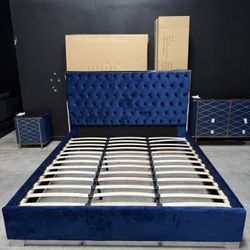 Blue Velvet King Bed Frame 