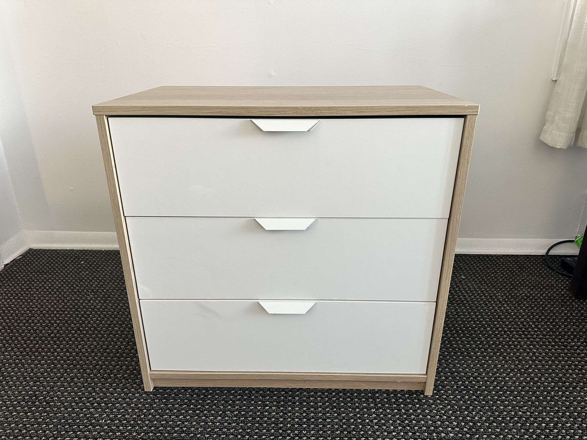 MOVING SALE! Modern 3-Drawer Dresser / Wide Nightstand - White & Wood Tone