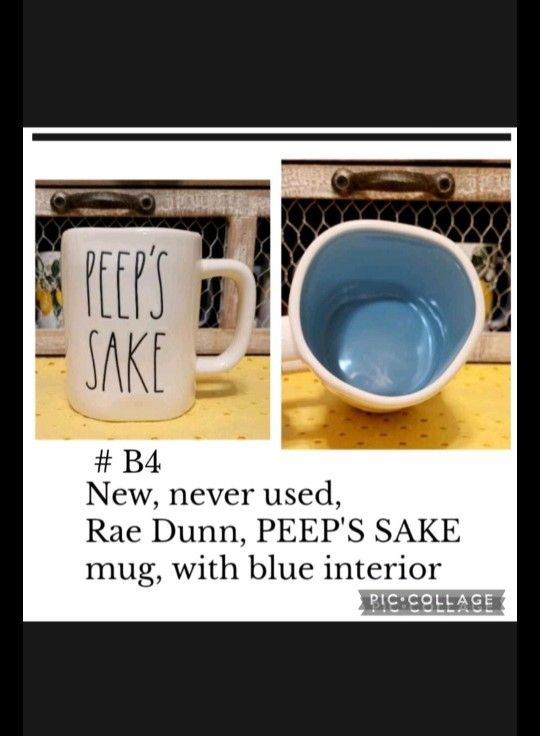 New, Rae Dunn, Peep's Sake, Blue Interior Mug...