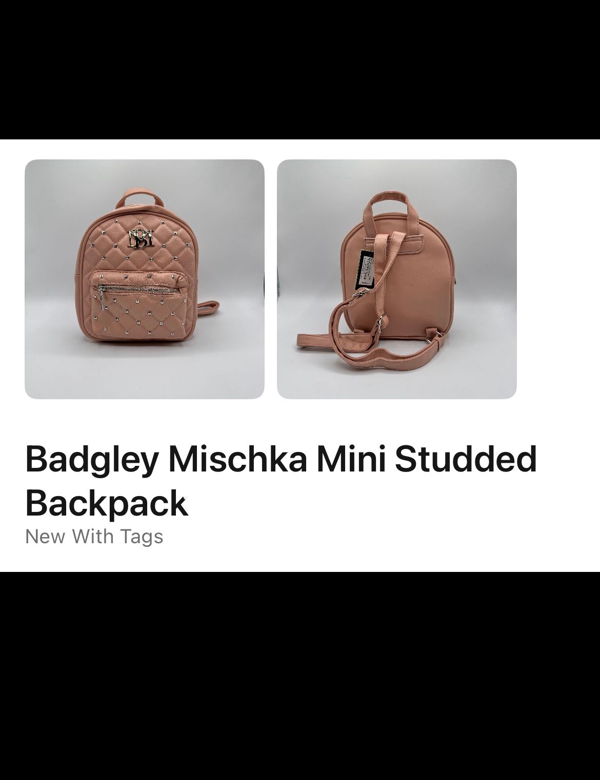 Brand New (Still in Plastic/ W/Tags) Badley Mischka Mini Studded Backpack, MSRP $99 , selling for $40