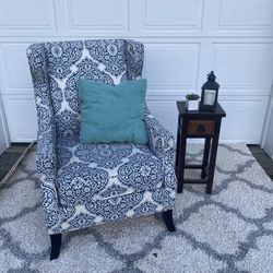 Blue Damask Wingback Chair