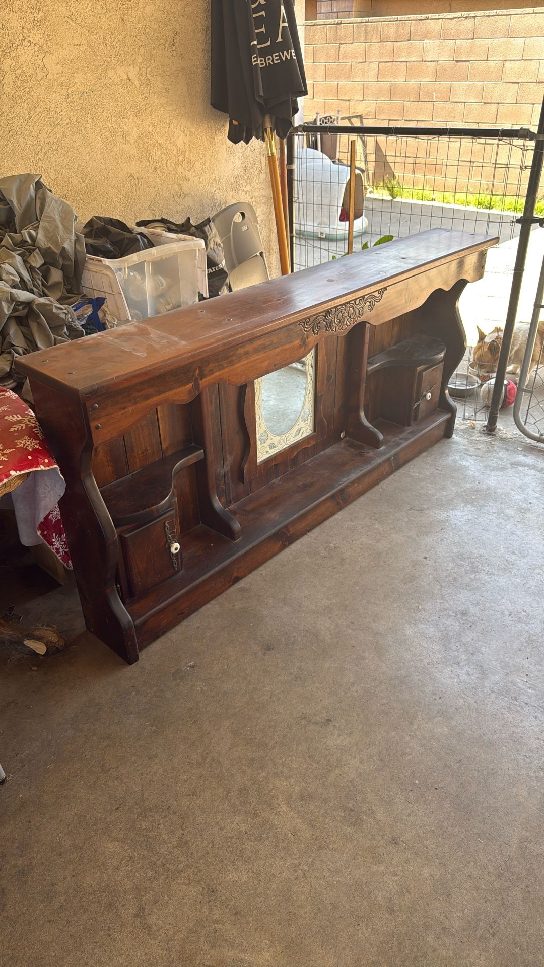 Wooden Head Board With Mirror