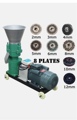 2,3,4,5,6,8,10,12mm Plates Animal Feed Pellet Mill Machine 220V 3Rollers 200kg/h