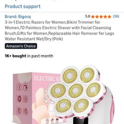 3-in-1 Electric Razors for Women,Bikini Trimmer for Women,7D Painless Electric Shaver with Facial Cleansing Brush,Gifts for Women,Replaceable Hair Rem