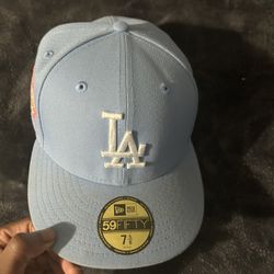 Baby Blue LA Hat With Pink Brim