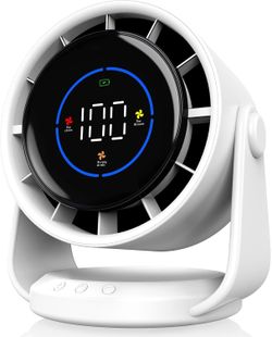 Desk Fan, Turbo Table Fan for Bedroom, 100-Speed Digital Display, Low Noise, 105° Adjustable Tilt, 7.5-inch, Rechargeable Battery, Wall-Mouted Design 