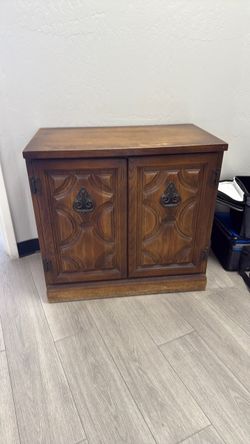 Vintage Carved Wood 2-Door Storage Cabinet