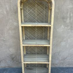 Vintage Rattan Wicker Bookshelf Trinkets House Plants 54” Tall Rounded Corners