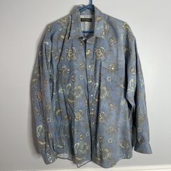 Stetson Pearl Snap Western Cowboy Paisley Button Down Shirt Mens XL Blue