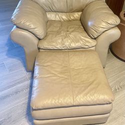 Tan Leather Couch, Love Seat, Chair & Ottoman