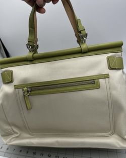 Coach Ivory Canvas And Green Leather New 