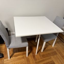IKEA dining set, 2 chairs, drop leafs and storage