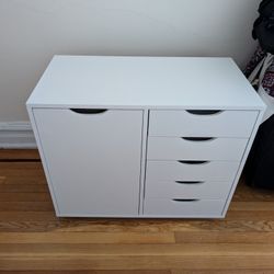 5-Drawer Wood Dresser Chest with Door, Mobile Storage Cabinet,