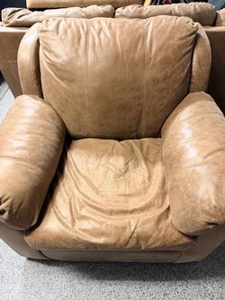 Brown leather couch w/ chair and ottoman