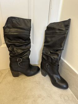 Black Faux Leather Knee-high Boots, Size 7