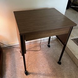 Side Table With Wheels, Pull out Extensions, And Drawer 
